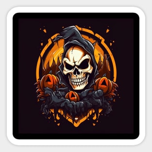 scary witch with pumpkins Sticker